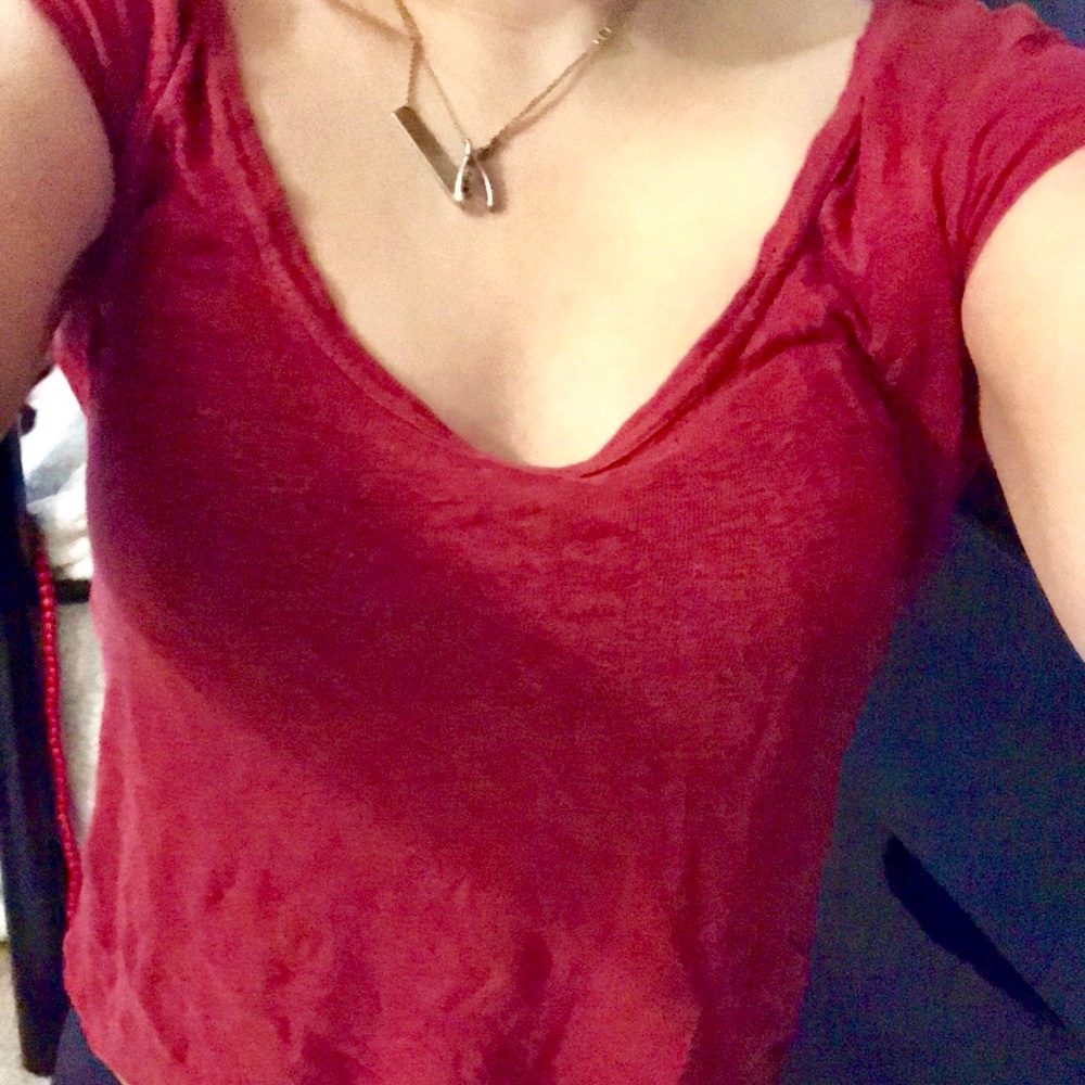 Purchased in Europe linen red scoop neck